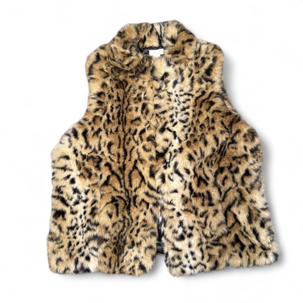 NWT Chico’s Faux Fur Animal Print Vest Size 2 (L/XL) Sleeveless Jacket Cheetah L